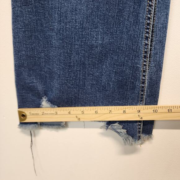 Cato Chewed Hem Flare Jeans Size 12 32" Blue Medium Wash High Waist Stretch - Picture 12 of 15